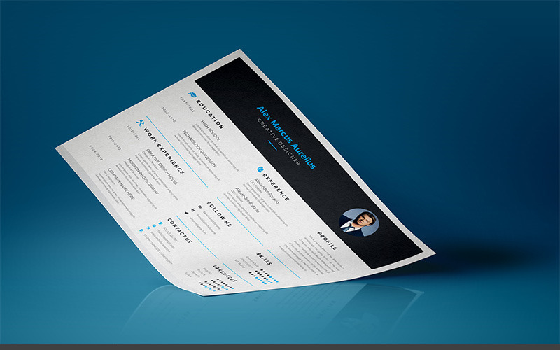 Download Резюме "Black & Blue Resume Template" / Black & Blue Resume Template - Резюме на тему графика a4 resume clean cv cover letter creative curriculum vitae design template doc docx employment indesign job modern best black blue