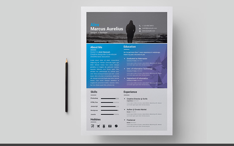 Download Резюме "Blue with Cover Letter Resume Template" / Blue with Cover Letter Resume Template - Резюме на тему графика resume a4 business card clean complete cover letter creative curriculum vitae cv design doc docx editable employment flexible fresh illustrator