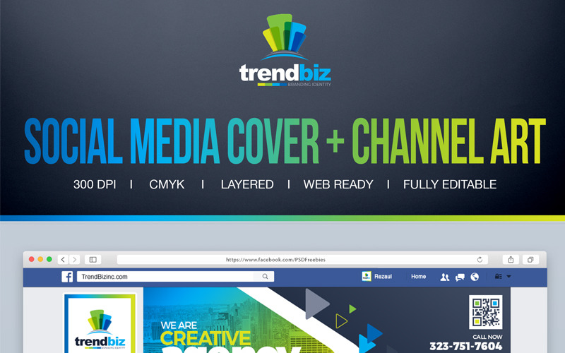 Cover für Corporate Business: Facebook Timeline Cover, Twitter Cover, YouTube Channel Art Social Media Vorlage