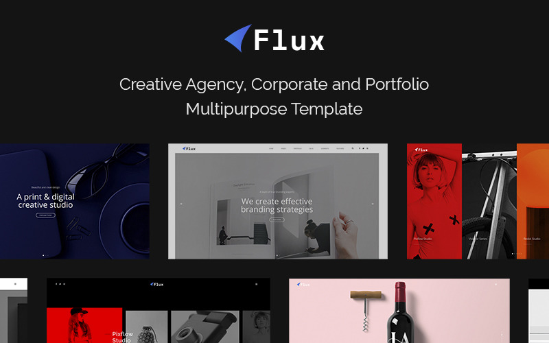 Flux - Kreativ byrå, företags- och portföljmall för webbplatser