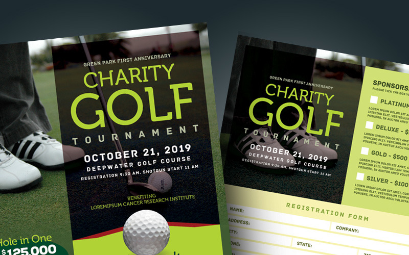 Download PSD шаблон "Golf Tournament Flyer PSD Template" / Golf Tournament Flyer PSD Template - PSD шаблон на тему гольф ad advert advertisement ball caddy camp charity competition course event flyer golf golfer green hole in one hole-in-one invitational leaflet
