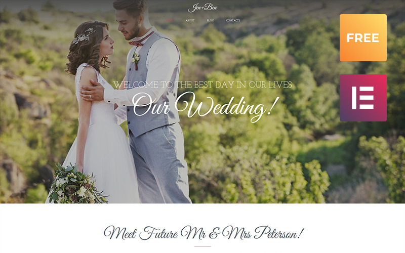 Jen + Ben - Düğün Planlayıcı WordPress Elementor Teması