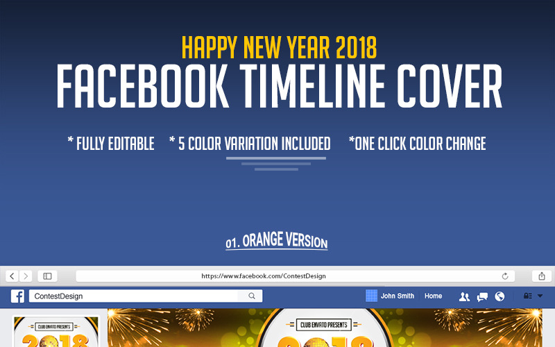 Modelo de mídia social de design de capa da linha do tempo do Facebook de 2018 feliz ano
