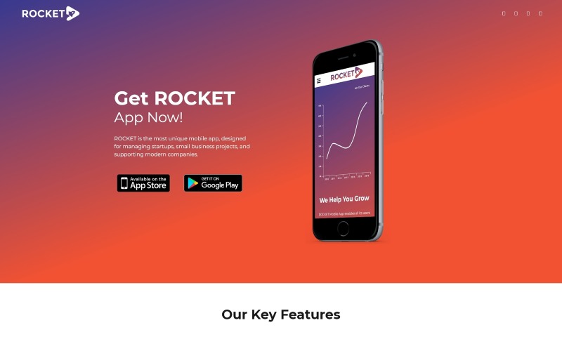 Rocket - Mobiele app-bestemmingspagina WordPress-thema