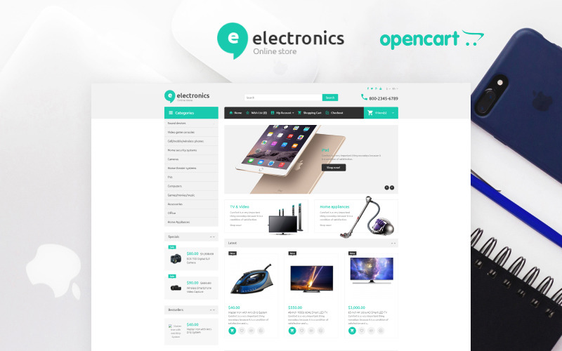 Šablona OpenCart elektronického obchodu s elektronikou