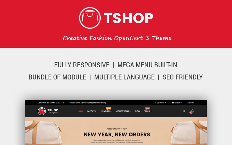 TShop - OpenCart шаблон магазина модной одежды