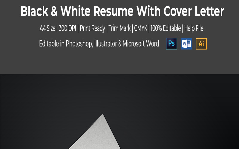 Download Резюме "Black & White Resume Template" / Black & White Resume Template - Резюме на тему графика a4 resume clean cv cover letter creative curriculum vitae design template doc docx employment indesign job modern best