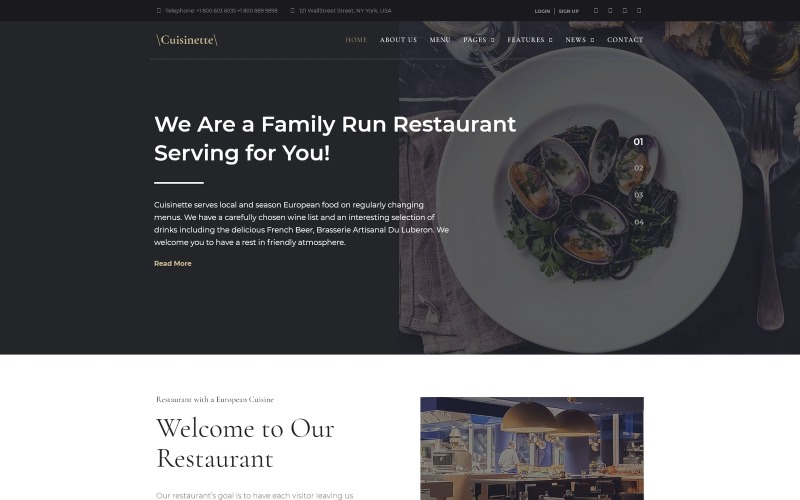 Cuisinette - Európai étterem Cross-böngésző WordPress téma