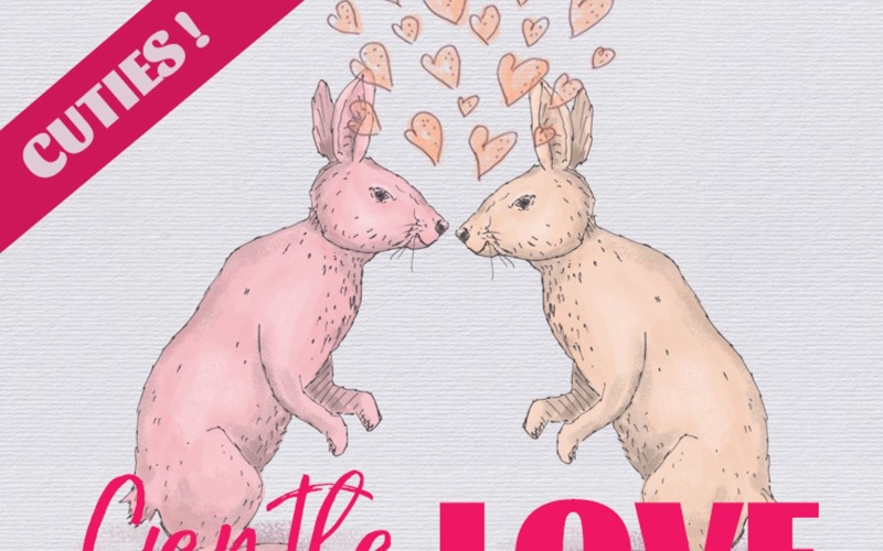 Download Иллюстрация "Gentle Love - Card Creator - Illustration" / Gentle Love - Card Creator - Illustration - Иллюстрация на тему графика card love collection set valentine creator cat animal hare rabbit gentle panda cute hand drawn digital stationary fox mouse couple
