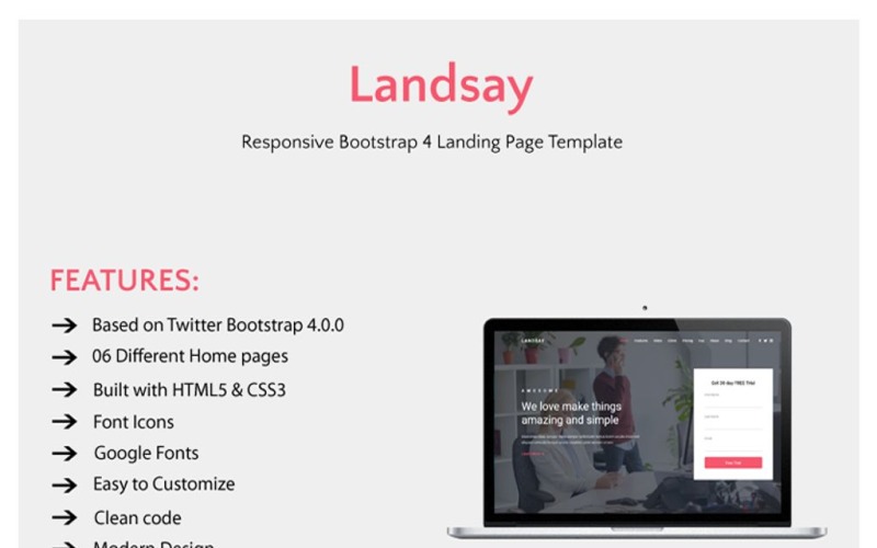 Landsay - Modello di sito Web Bootstrap 4 reattivo