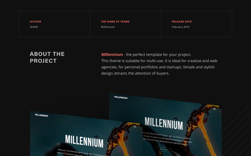 Millennium - Modèle de site Web HTML5 minimaliste créatif