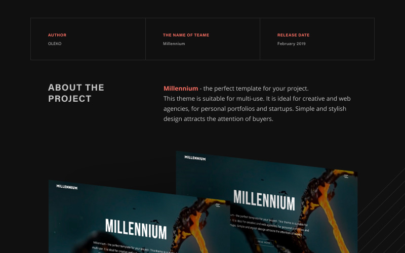 Millennium - Modello di sito Web HTML5 minimalista creativo