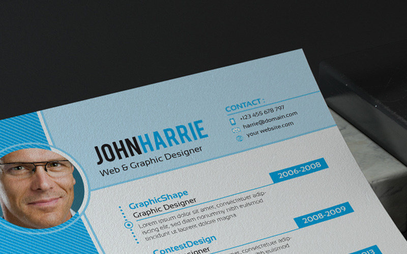 Modelo de currículo do designer gráfico John Harrie