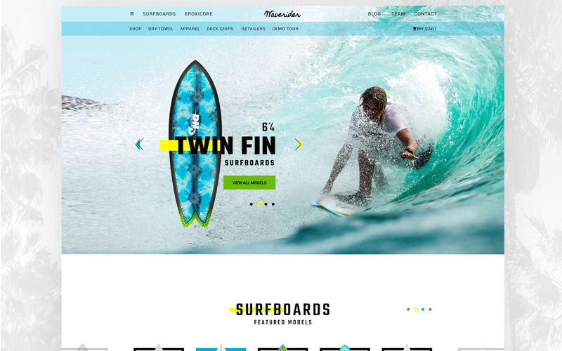 Download PSD шаблон "Online shop for surfing PSD Template" / Online shop for surfing PSD Template - PSD шаблон на тему развлечения online shop surf boards beach sea ocean summer man women sport wave