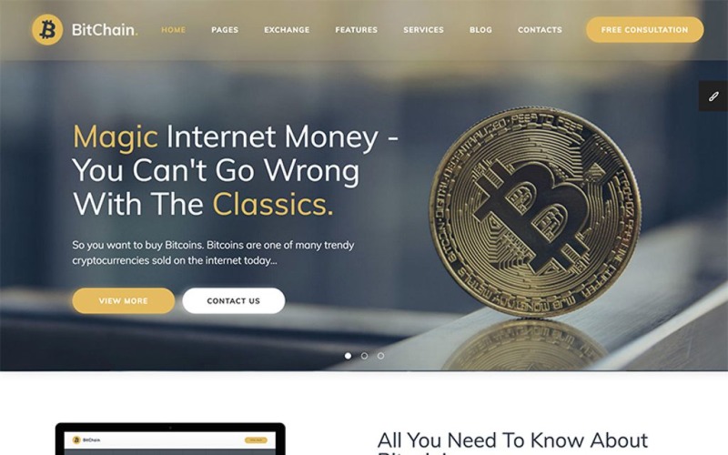 Bitchain - Plantilla de sitio web de minería y cambio de moneda criptográfica