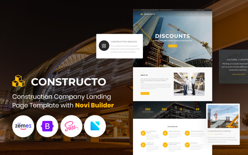 Constructo - Строительная компания с шаблоном целевой страницы Novi Builder