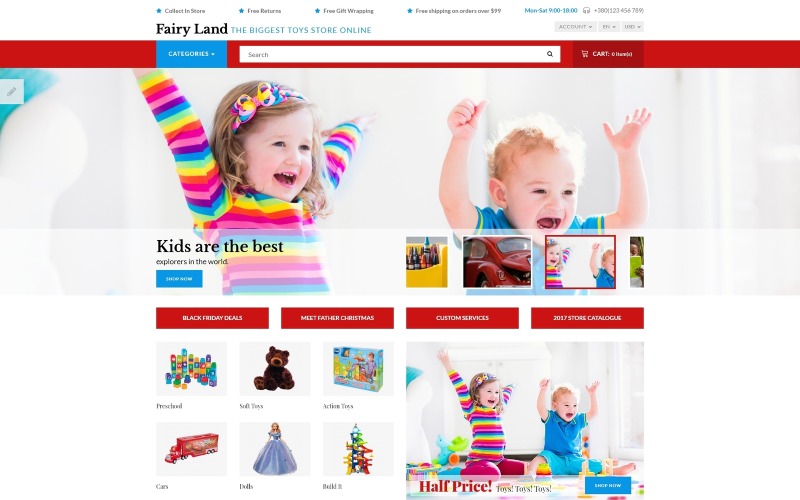 Faury Land - Modello OpenCart per giocattoli e vestiti per bambini