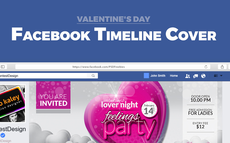 Modèle de médias sociaux de couverture de la chronologie Facebook de la soirée de la Saint-Valentin