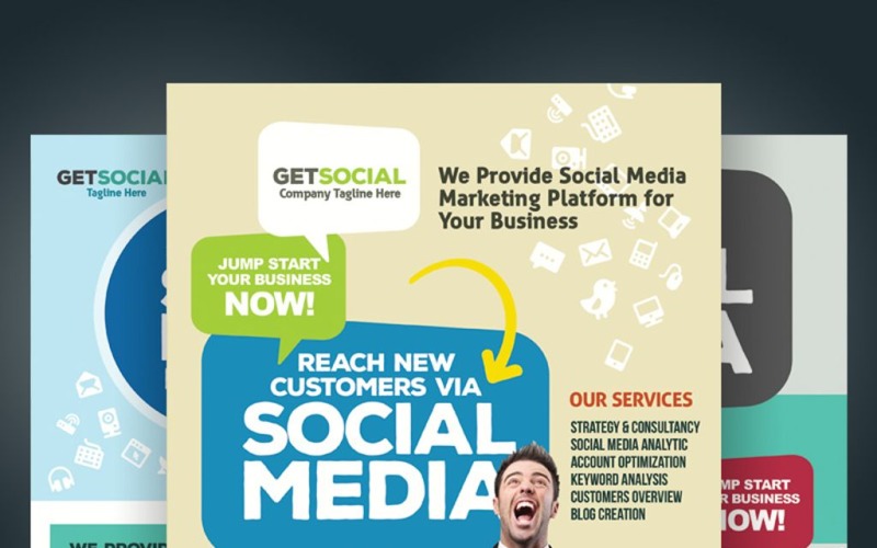 Download PSD шаблон "Social Media Marketing Flyers PSD Template" / Social Media Marketing Flyers PSD Template - PSD шаблон на тему консалтинг ad business corporate flyer magazine marketing pamphlet social media advertisement campaign network consultant expert ads marketer agency leaflet startup advertising