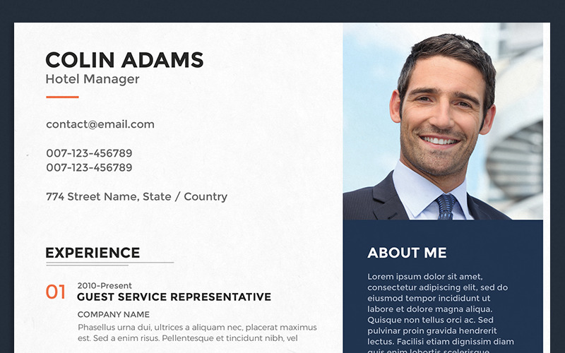 Download Резюме "Colin Adams - Hotel Manager Resume Template" / Colin Adams - Hotel Manager Resume Template - Резюме на тему графика manager resume cv cover letter card
