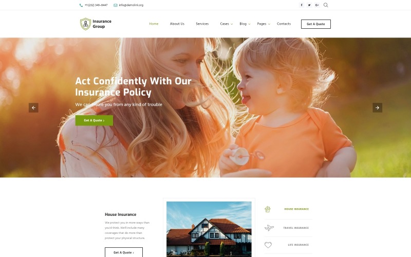 Försäkringsgrupp - Sofistikerad försäkring Conpany flersidig HTML-webbplatsmall