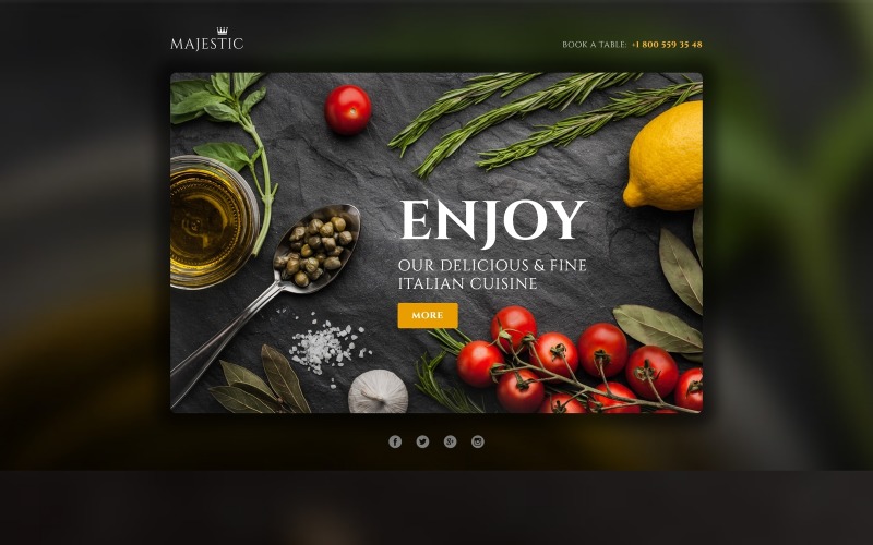 Majestic - Plantilla de restaurante receptiva compatible con la plantilla de página de destino de Novi Builder