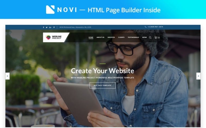 Projeto Webline - Corporativo com modelo de página de destino Novi Builder