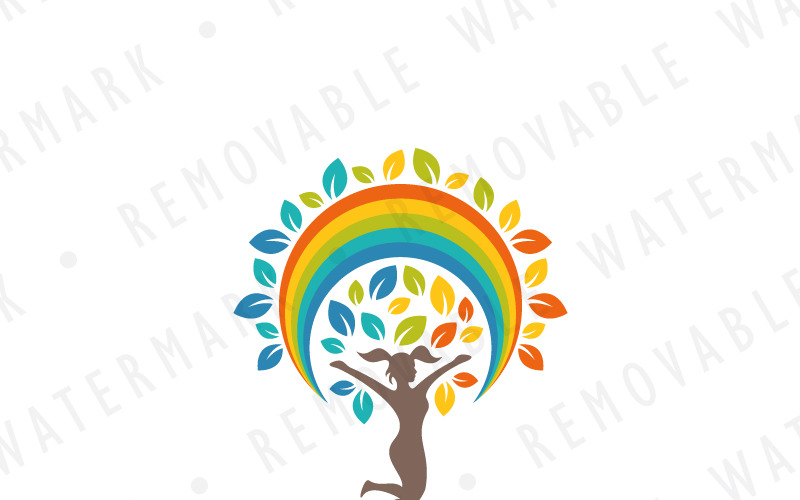 Download Шаблон логотипа "Rainbow Tree of Joy - Logo Template" / Rainbow Tree of Joy - Logo Template - Шаблон логотипа на тему графика tree healthy organic happy colorful woman rainbow wish joy luck happiness spectrum fortune beauty logo design template garden flower parachute