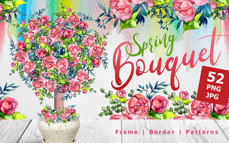Spring Bouquet & Watercolor Fower - - Illustratie