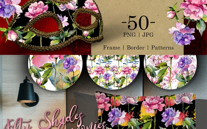 Download Бандл акварельных иллюстраций пионов / Wildflower Peonies Watercolor - - Illustration - Иллюстрация на тему графика watercolor illustration peony drawing background textile colorful fashion drawn vintage paint leaf plant shades seasonal deciduous foliage flower sprout stem