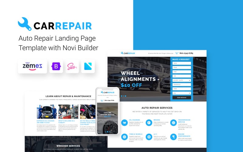 CarRepair - Авторемонтная мастерская со встроенным шаблоном посадочной страницы Novi Builder