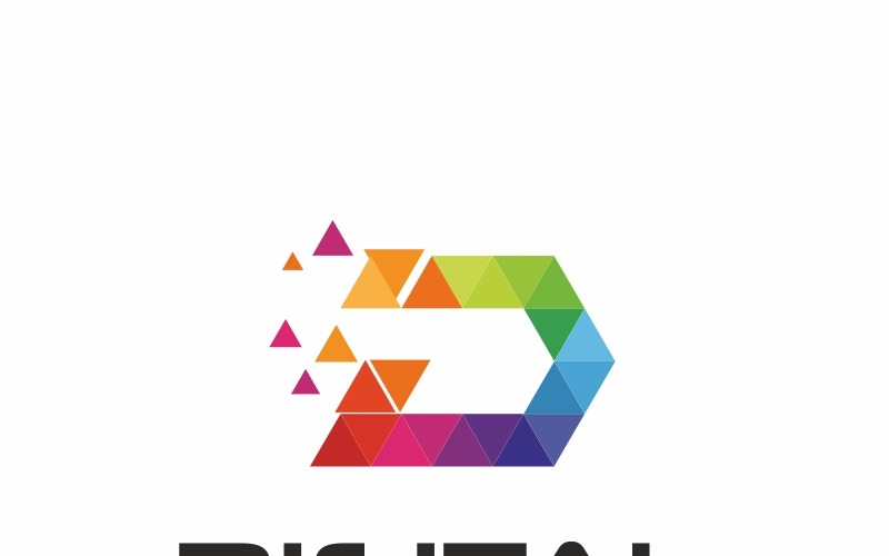 Dijital - D Harfi Çokgen Logo Şablonu