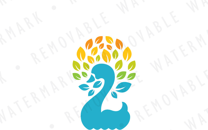 Лебедь из листьев шаблон логотипа