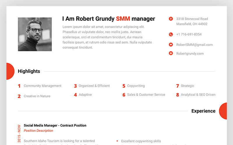 Robert Grundy - Modelo de currículo de gerente de SMM