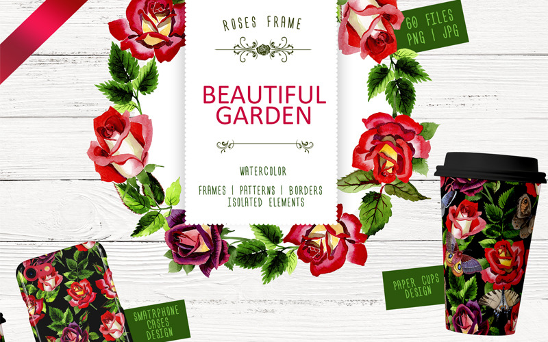 Download Бандл иллюстраций природы / Beautiful Garden - Illustration - Иллюстрация на тему графика watercolor illustration watercolour drawing background textile colorful vintage paint red rose beautiful flower decoration petal wildflower isolated rustic leaf foliage