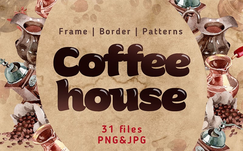 Casa de café PNG Acuarela Set - Ilustración
