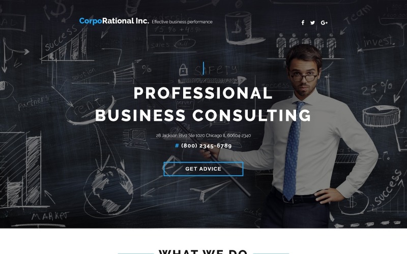 CorpoRational - doradztwo biznesowe z wbudowanym szablonem strony docelowej Novi Builder