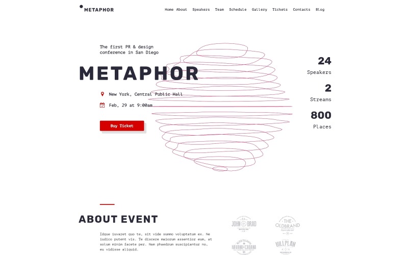 Метафора - тема WordPress для творческого планирования мероприятий