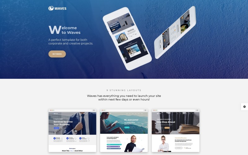 Waves - modelo de site de uma página empresarial 9 em 1