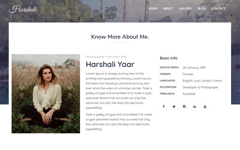 Harshali - Modèle de site Web de photographie plein écran