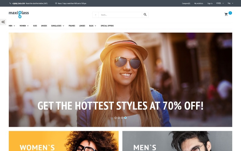 MaxiGlass - Тема PrestaShop для оптометрического магазина