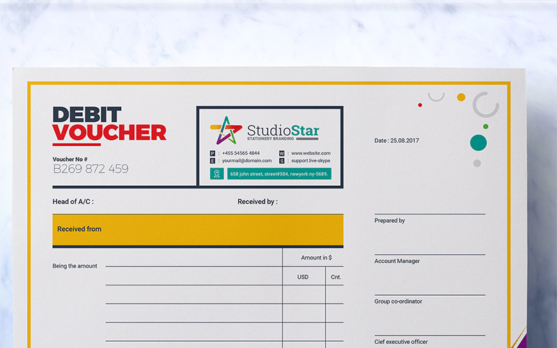 Download Фирменный стиль "StudioStar Debit & Credit Cash Voucher - - Corporate Identity Template" / StudioStar Debit & Credit Cash Voucher - - Corporate Identity Template - Фирменный стиль на тему графика debit voucher credit cash receipt money design template payment fund financial bill invoice bank finance accounting and financial finance quote