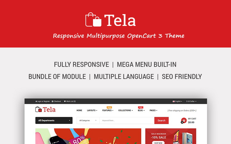 Tela - багатоцільовий шаблон OpenCart для електронної комерції