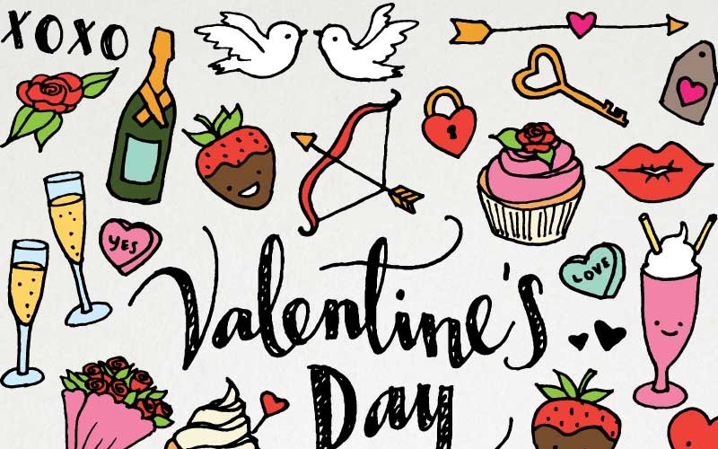 Aftelkalender voor Valentijnsdag & liefde Hand geschetst Clipart Pack - illustratie