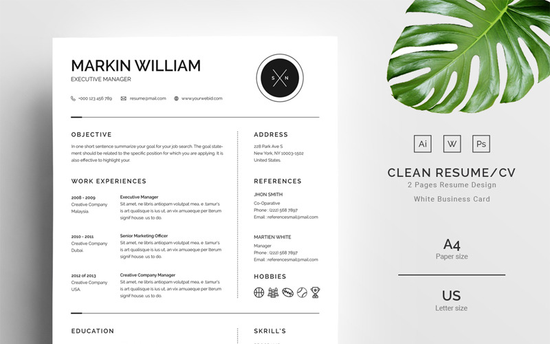 Download Резюме "Markin William Minimal Resume Template" / Markin William Minimal Resume Template - Резюме на тему графика clean resume design writing cover letter instant download for mac cv template infographic minimal swiss creative photo photoshop psd word