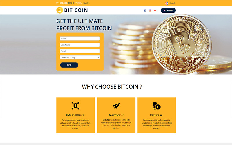 Download Unbounce шаблон "BitCoin - Currency - Unbounce template" / BitCoin - Currency - Unbounce template - Адаптивный Unbounce шаблон на тему консалтинг bitcoin crypto cryptocurrency currency stocks mining exchange finance blockchain accounts digitalcurrency