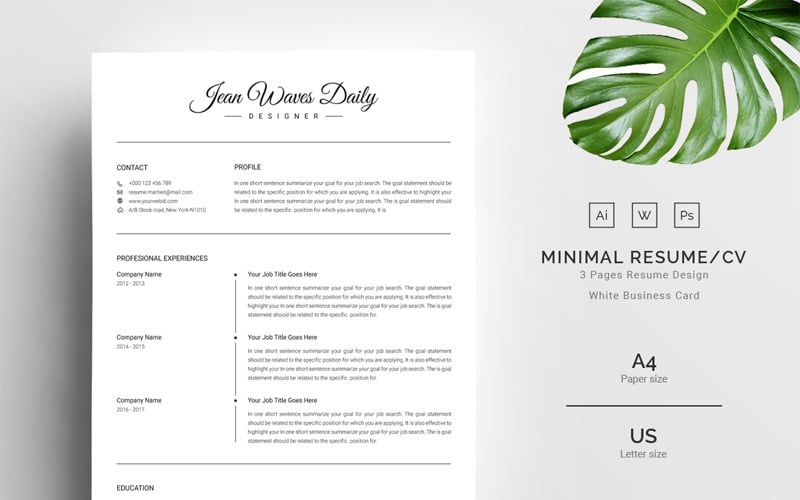 Modello di CV per Jean Waves Daily_Clean