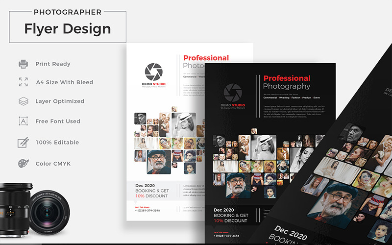 Download Фирменный стиль "Photographer Flyer - Corporate Identity Template" / Photographer Flyer - Corporate Identity Template - Фирменный стиль на тему графика photography flyer template elegant photographer minimal clean simple modern studio agency media service image display photodisplay