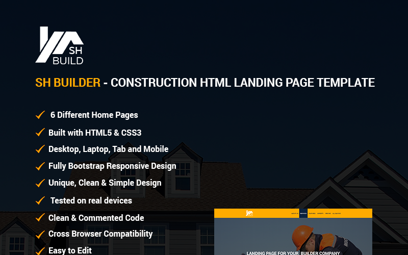 SH BUILDER - HTML-bestemmingspaginasjabloon voor constructie