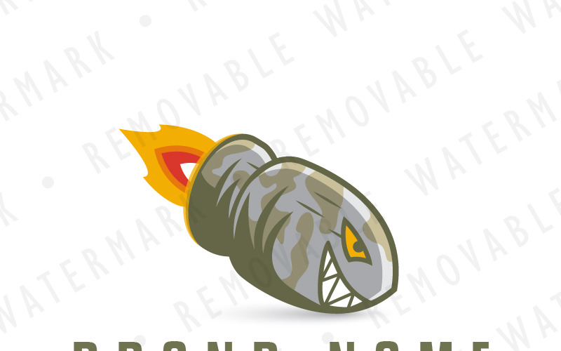 Download Шаблон логотипа "Shark Bullet - Logo Template" / Shark Bullet - Logo Template - Шаблон логотипа на тему графика shark character speed rocket illustration camouflage bomb army bullet weapon war grin missile fire mascot logo design template military entertainment